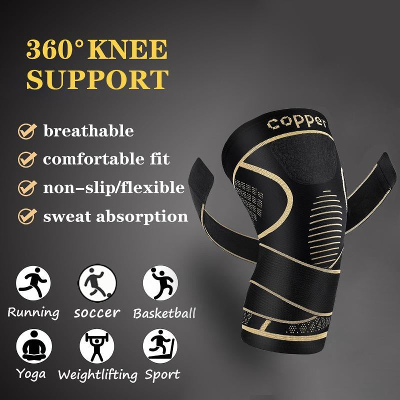 (2 Pack) Copper Knee Braces with Strap for Knee Pain Women and Men, Knee Compression Sleeve for Arthritis, ACL, Meniscus Tear, Joint Pain Relief, Knee Support for Working, Running,